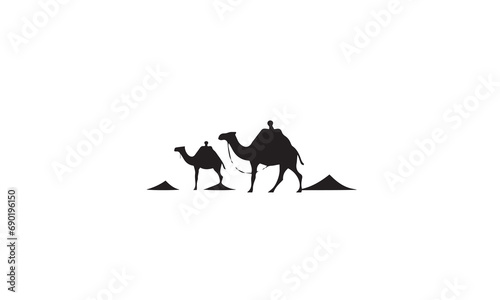 Arabian Logo caravan Camels in desert dunes. Camel black Logo design template white background 