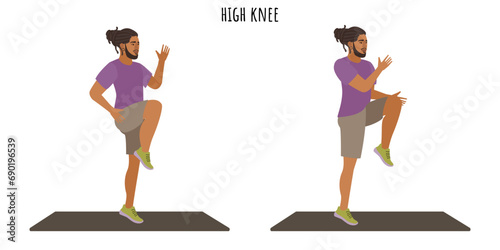 Young man doing high knee exercise