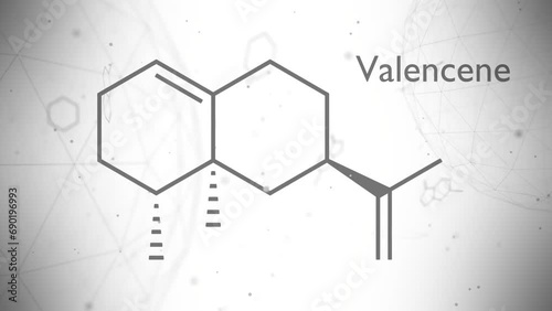 Valencene is a sesquiterpene that is an aroma component of citrus fruit and citrus-derived odorants. It is obtained inexpensively from Valencia oranges. Skeletal chemical formula. photo
