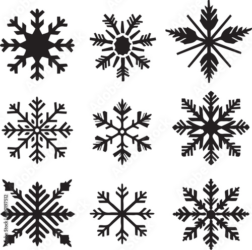 Christmas Snowflakes Black Silhouettes on a white background
