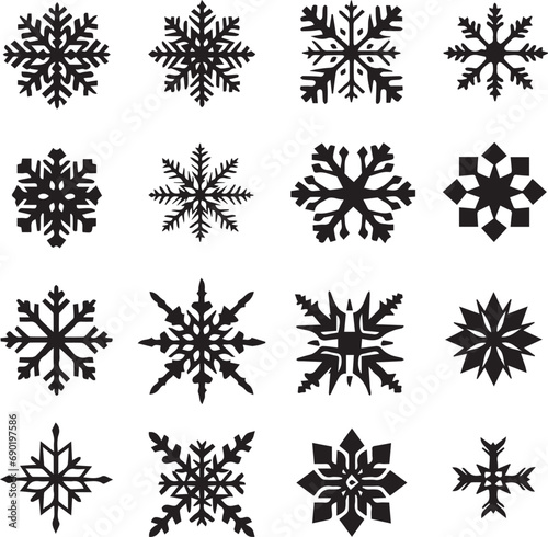 Christmas Snowflakes Black Silhouettes on a white background