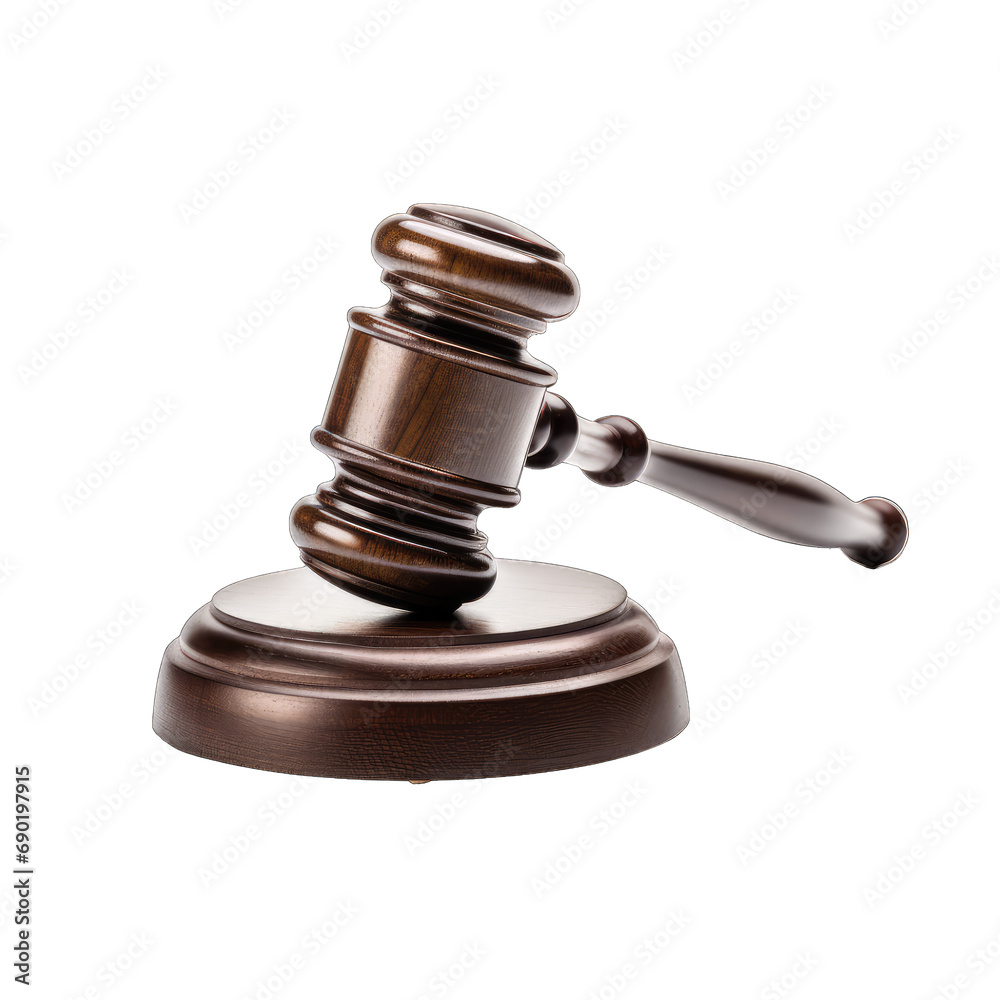 Court gavel with stand isolated on a white or transparent background, png