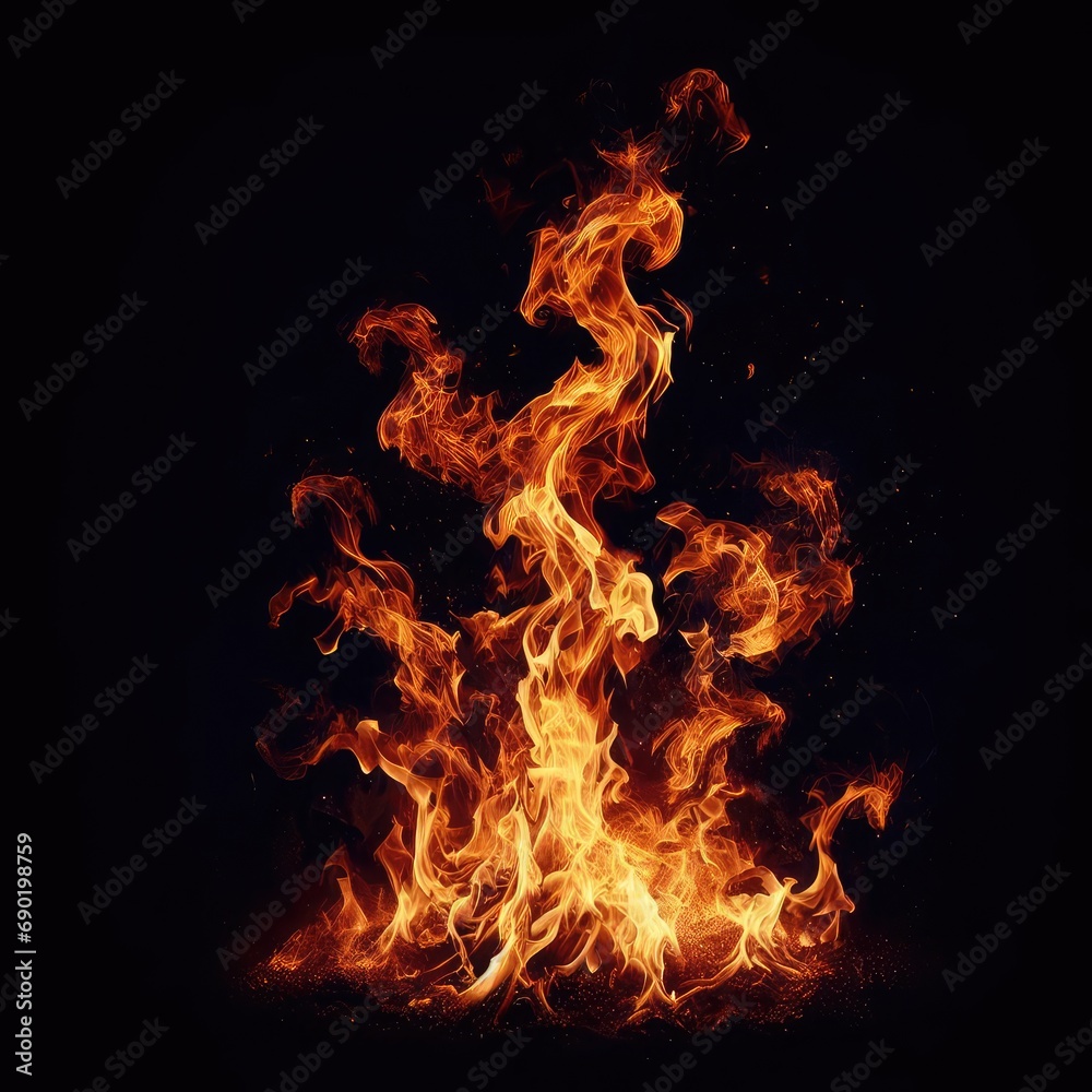 Obraz premium fire flames with glowing particles isolated on black background