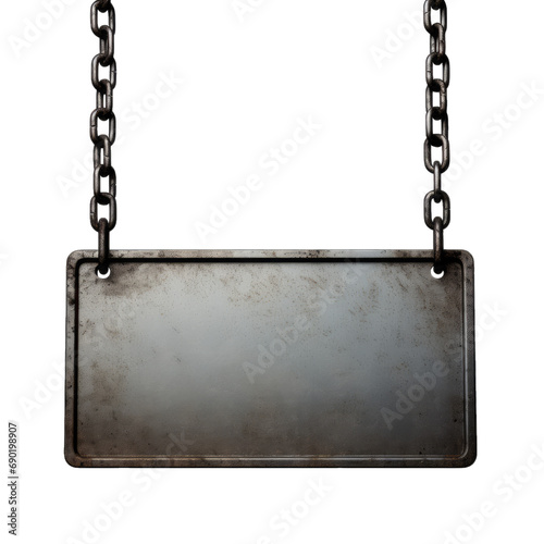 Iron blank sign sign hanging on chains, isolated on transparent or white background, png