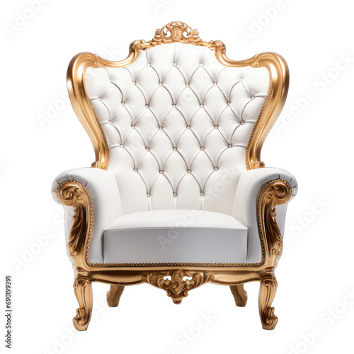 White and gold luxury armchair on a transparent or white background, png © Stitch