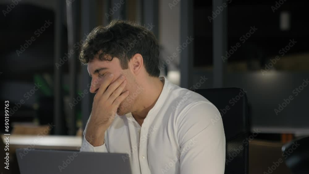 Tired exhausted Caucasian businessman fatigued overworked overload overtime working yawning at night evening office business man employer entrepreneur work with laptop yawn need sleep boring deadline Tired exhausted Caucasian businessman fatigued overworked overload overtime working yawning at night evening office business man employer entrepreneur work with laptop yawn need sleep boring deadline