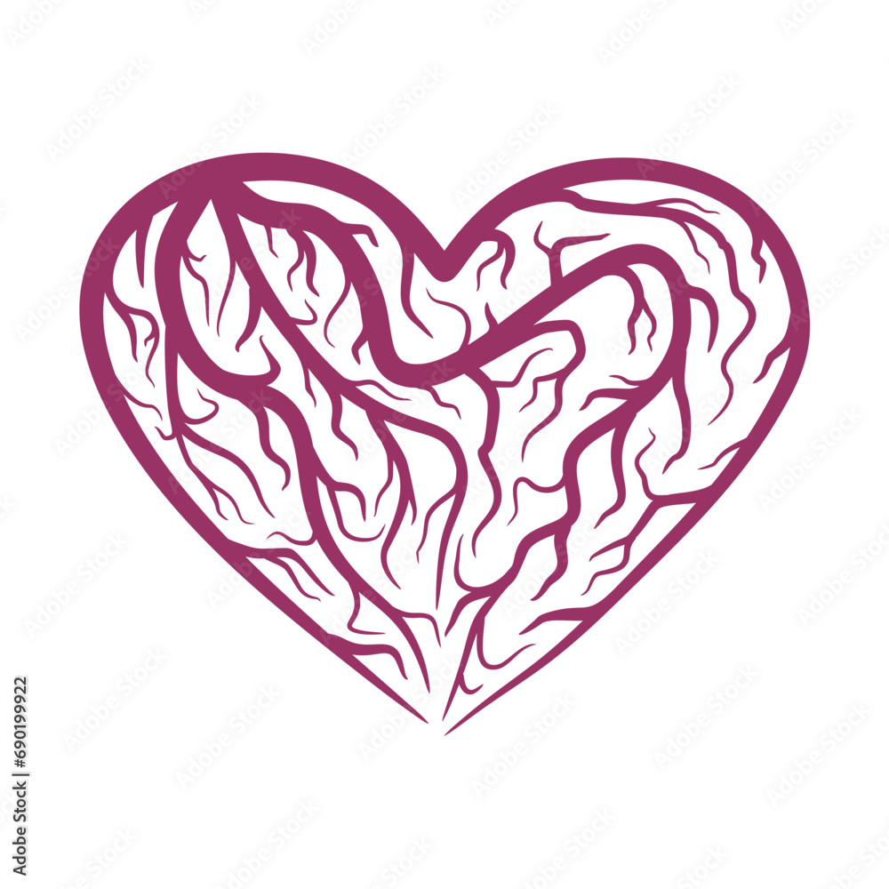 Abstract illustration of veins or roots in heart shape for concept design. Health and nature creative art. Valentines Day emblem