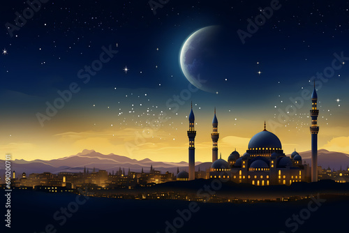 ramadan Kareem, Ramadan crescent moon, Eid Mubarak Islamic festival social media banner and Eid Mubarak Post Template, isolated background © fadi