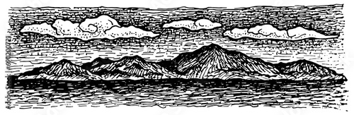 Sea River Mountains Sky Clouds Travel Landscape Stamp Stamp Ex Libris Ink