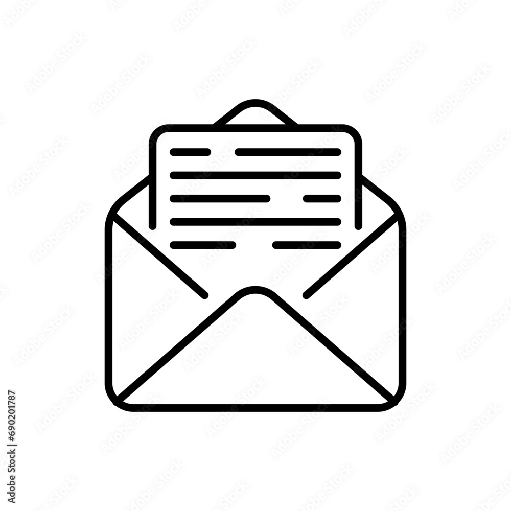Envelope with a letter. Outline, sheet inside an envelope, sheet with text in an envelope icon. Vector icon Envelope with a letter. Outline, sheet inside an envelope, sheet with text in an envelope icon. Vector icon