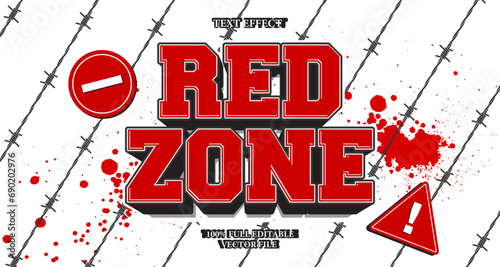 Editable Text Effect Red Zone Vector Graphic