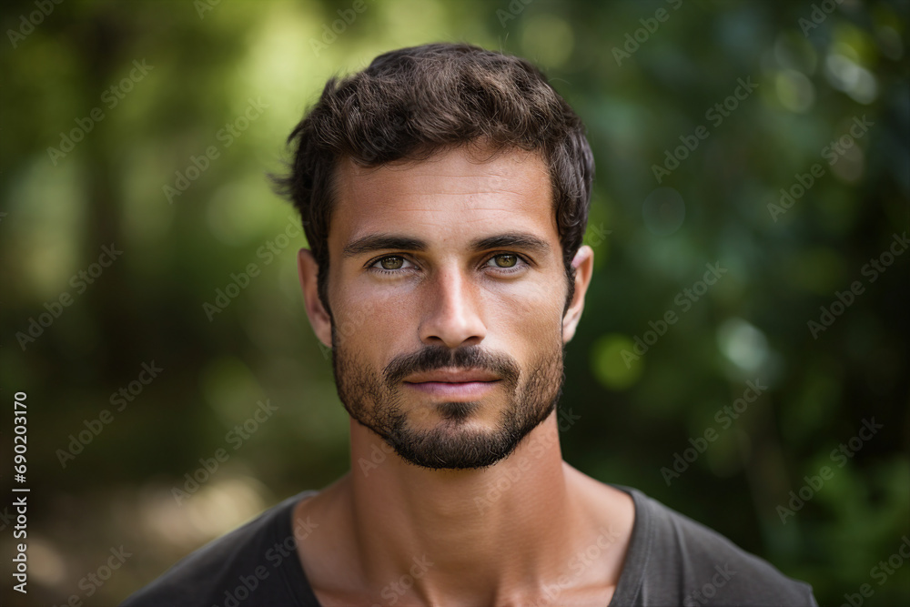 Ai generated picture of cheerful handsome man enjoying summer day on street