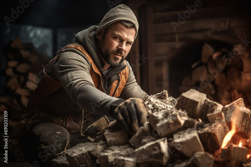 Photo image of strong bearded woodcutter made with generative AI concept