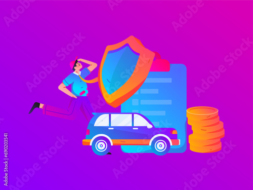Buy insurance for car flat character vector concept operation illustration
