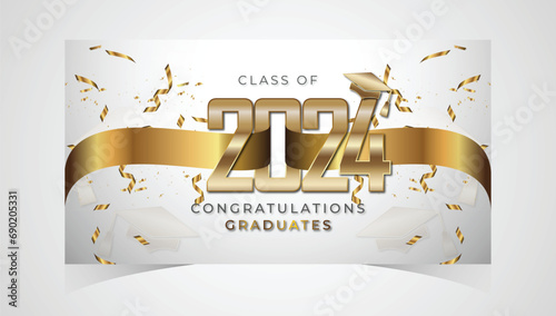 Class of 2024 Congratulations Graduates. Academic Cap and Diploma Graduation Ceremony. Vector Template for Senior Class of University, Year 2024 Banner, Party, High School or College Graduate