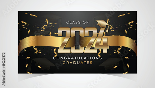Class of 2024 Congratulations Graduates. Academic Cap and Diploma Graduation Ceremony. Vector Template for Senior Class of University, Year 2024 Banner, Party, High School or College Graduate