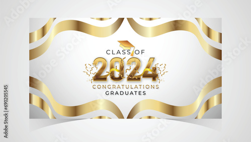 Class of 2024 Congratulations Graduates. Academic Cap and Diploma Graduation Ceremony. Vector Template for Senior Class of University, Year 2024 Banner, Party, High School or College Graduate