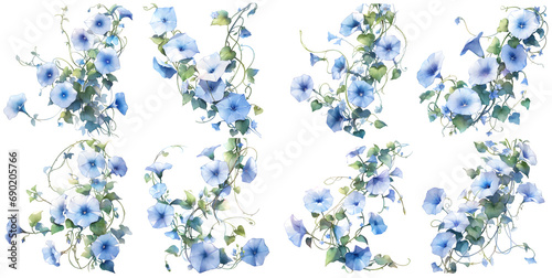 morning glory flower watercolor illustration clipart. Generative AI