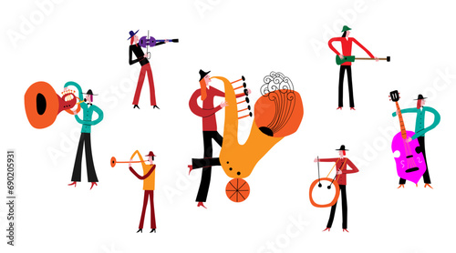 Musicians band  vector illustration , people playing musical instruments , isolated cartoon design elements
