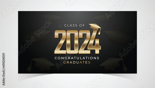Class of 2024 Congratulations Graduates. Academic Cap and Diploma Graduation Ceremony. Vector Template for Senior Class of University, Year 2024 Banner, Party, High School or College Graduate