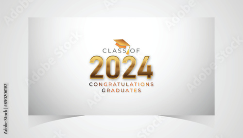 Class of 2024 Congratulations Graduates. Academic Cap and Diploma Graduation Ceremony. Vector Template for Senior Class of University, Year 2024 Banner, Party, High School or College Graduate