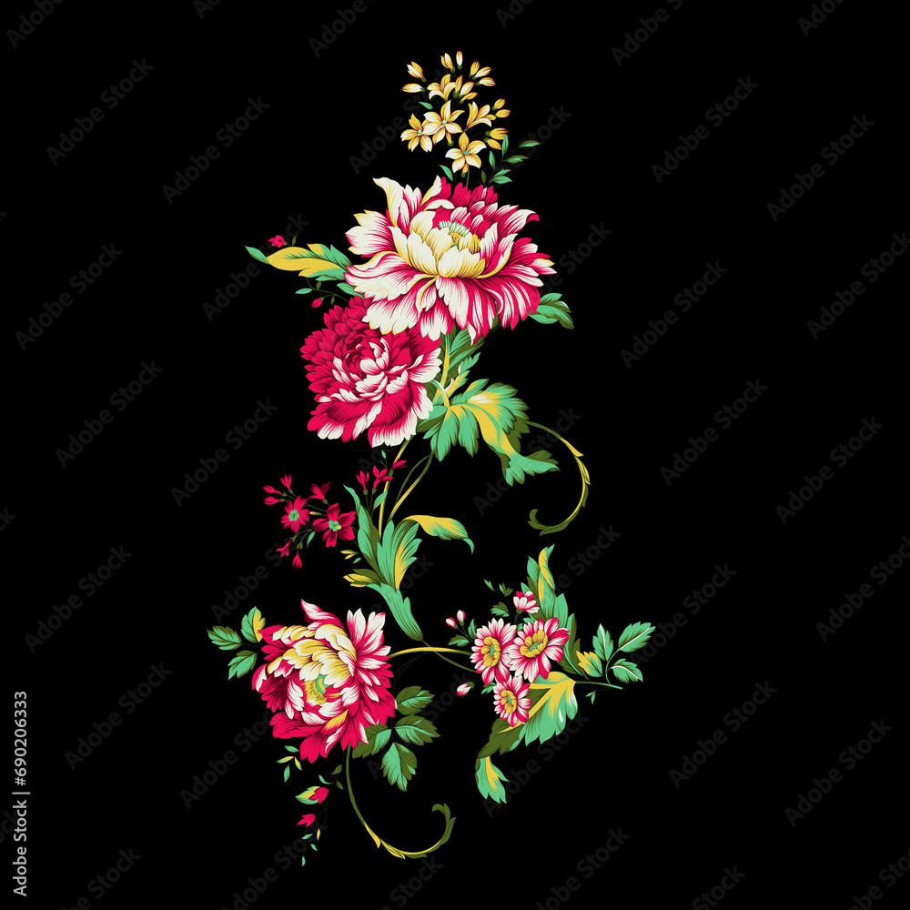 digital textile design flowers and leaves for ladies shirt printings