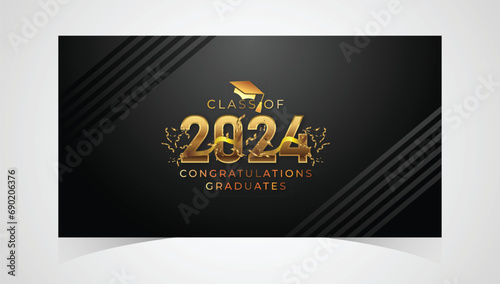 Class of 2024 Congratulations Graduates. Academic Cap and Diploma Graduation Ceremony. Vector Template for Senior Class of University, Year 2024 Banner, Party, High School or College Graduate