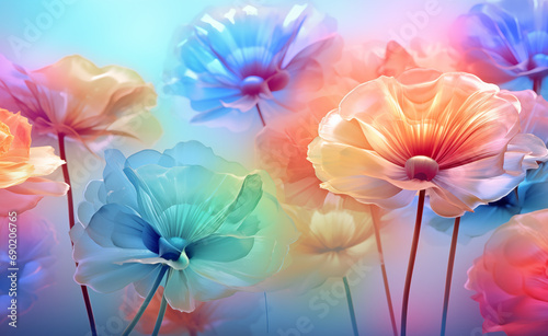 Rainbow flowers in soft pastel   blurred faded smokin feelingof a dream. 