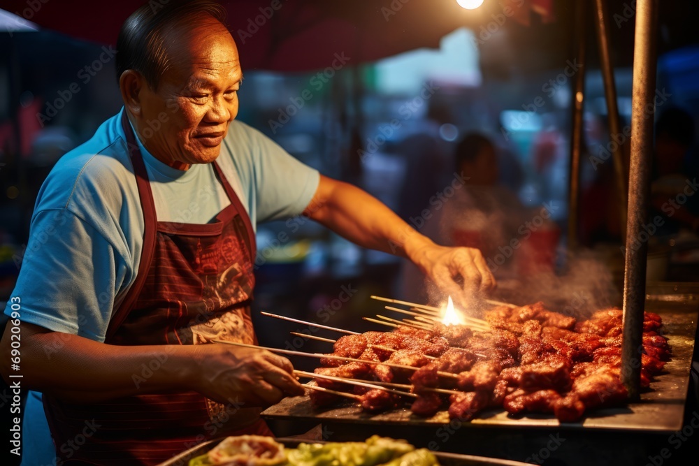 A local Filipino vendor in the heart of Manila, expertly preparing