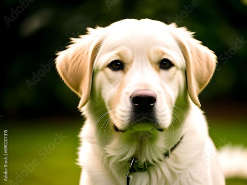 Adorable Realistic White Golden Retriever Labrador Dog Portrait Illustration