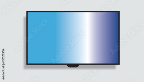 4K TV flat screen lcd or oled, plasma, realistic illustration, White blank monitor mockup. wide flatscreen monitor hanging on the wall.