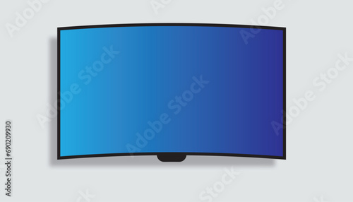 4K TV flat screen lcd or oled, plasma, realistic illustration, White blank monitor mockup. wide flatscreen monitor hanging on the wall.