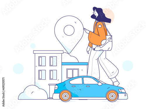 Flat vector concept operation hand drawn illustration of people taking a taxi 
