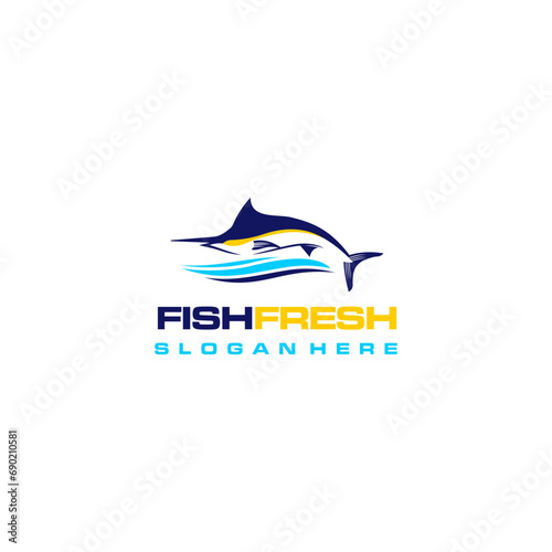 Unique Sea Blue Marlin Fish on White Background