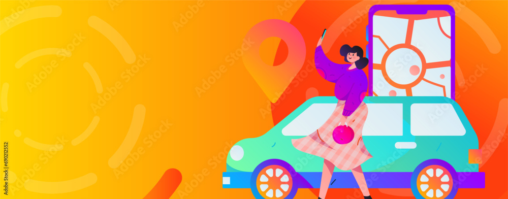 Naklejka premium Flat vector concept operation hand drawn illustration of people taking a taxi 