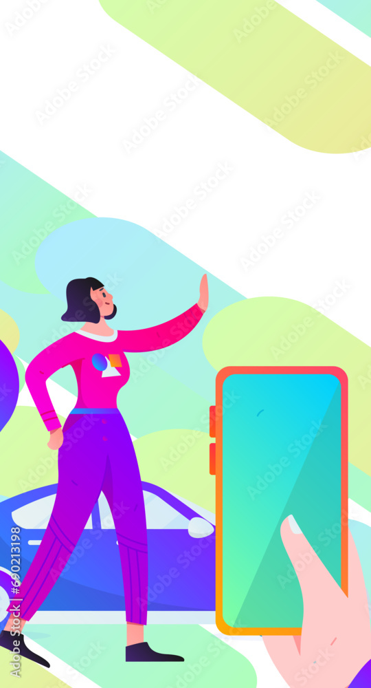 Fototapeta premium Flat vector concept operation hand drawn illustration of people taking a taxi 