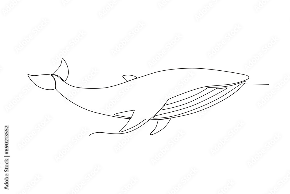 Single continuous line drawing of shale for aquatic logo identity. Beautiful mascot concept for under water show icon. One line draw graphic design vector illustration
