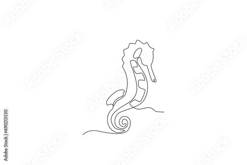 Single continuous line drawing of seahorses for aquatic logo identity. Beautiful mascot concept for under water show icon. One line draw graphic design vector illustration 