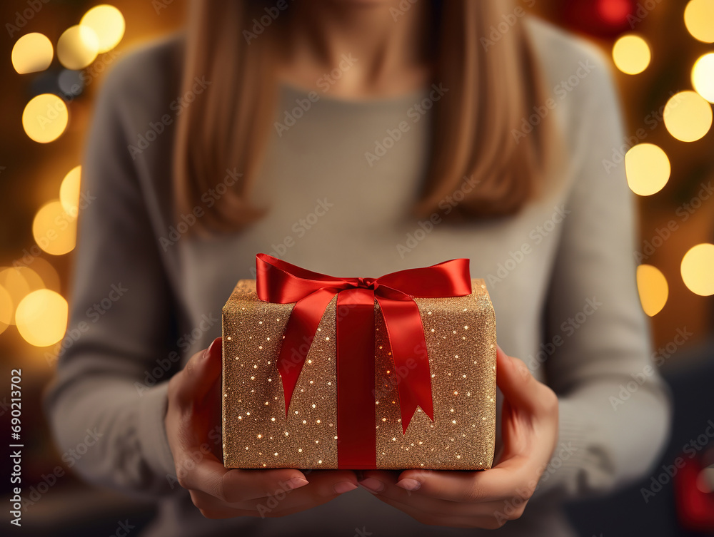 Female portrait, pregnant woman in checked shirt poses in cozy room with christmas tree Female portrait, pregnant woman in checked shirt poses in cozy room with christmas tree