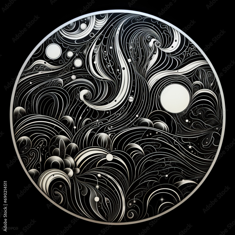 Abstract circle with wavy pattern in black and white colors. Surrealist style Abstract circle with wavy pattern in black and white colors. Surrealist style