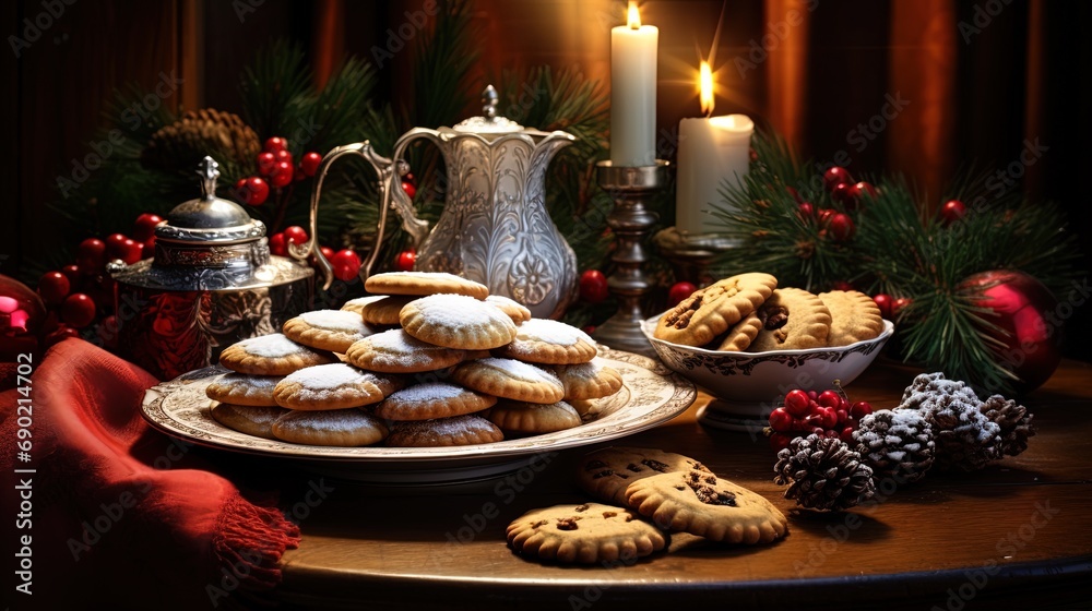 Cookies on the table with Christmas ornaments, ai generative