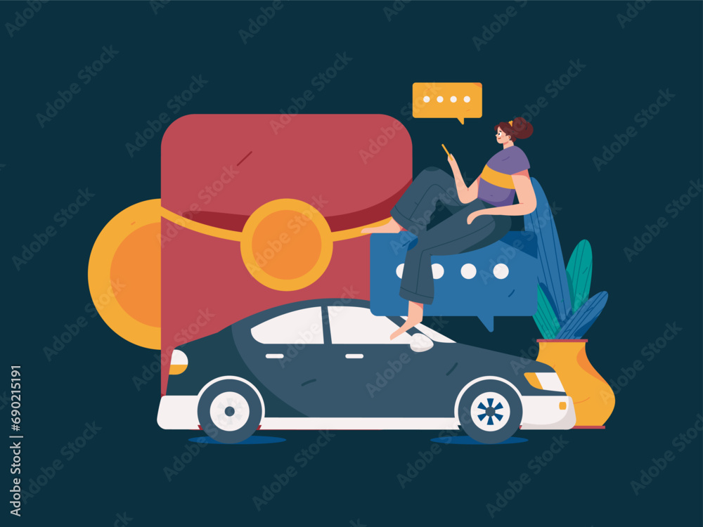 Fototapeta premium Flat vector concept operation hand drawn illustration of people taking a taxi 