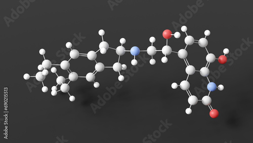 indacaterol molecular structure, adrenergic bronchodilators, ball and stick 3d model, structural chemical formula with colored atoms photo