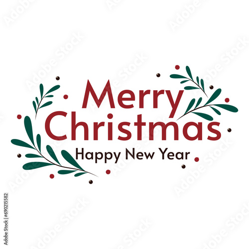 Merry Christmas banner. Christmas holly berry leaves isolated. Cute holly isolated on white background. Vector illustration. Template.