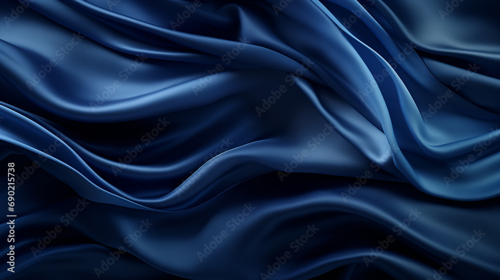 Fototapeta premium blue silk fabric, top view, background and pattern of natural material.
