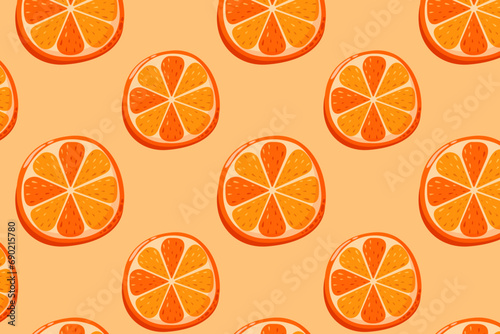 Orange slices seamless pattern. Summer vitamin vector background for paper, cover, fabric, gift wrap. Cartoon flat style