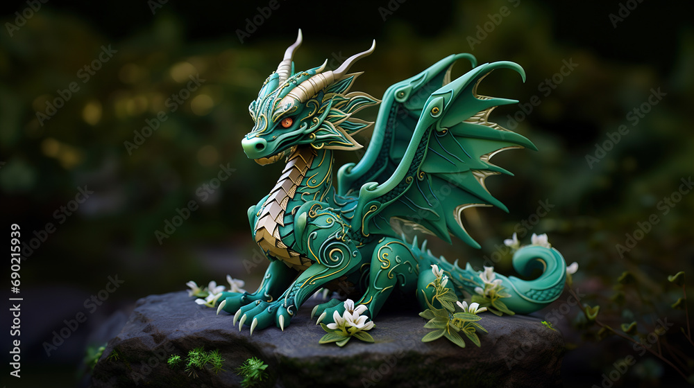 Fototapeta premium 3d model of green dragon. Happy New Year of the Dragon 2024