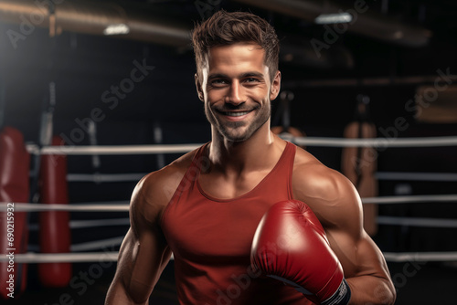 Happy American Boxer Training in Gym © imagemir