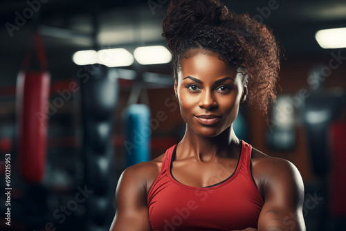 Empowered Black Woman Boxer Training in Gym