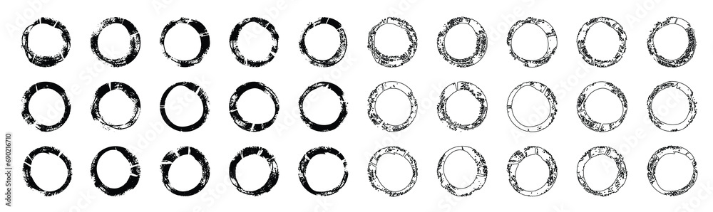 Set of Grunge Circles Vector Silhouette